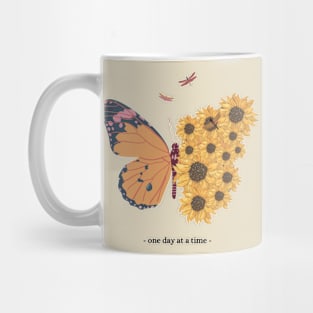 One day at a time x Sunflower Butterfly Mug